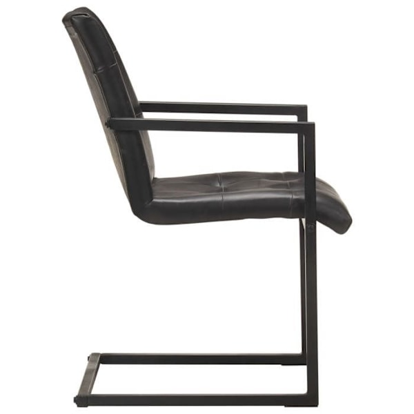 Set med 2 köksstolar i retro design med svart äkta läder och cantilever.