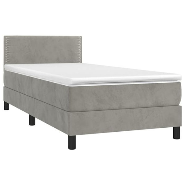 LED sengramme med hovedgærde madras 90x190cm lys grå velour TDL0208484 Grå