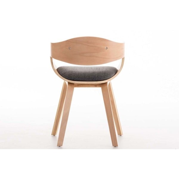 Kontorstol uden hjul, besøgende i stof og træ, retro design og komfort, minimal naturlig og lys grå.