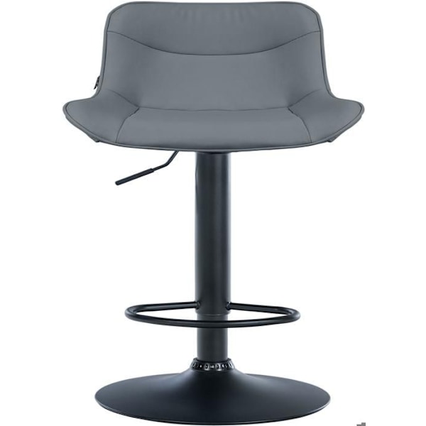 2 kpl baarijakkaroita x1 koristeompeleilla harmaasta PVC:stä, musta metallijalusta, 10_0004454 Grå