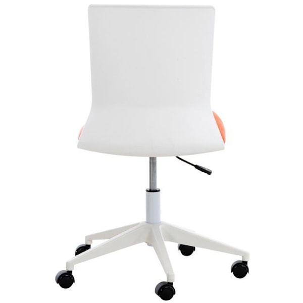 Modern svängbar kontorsstol med hjul, höjdjusterbar, vit plast och orange syntetmaterial