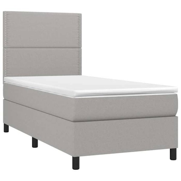 LED-sänkykehys, jossa on sängynpääty ja 90x200cm vaalea harmaa kangasmadrassi TDL0209443 Grå