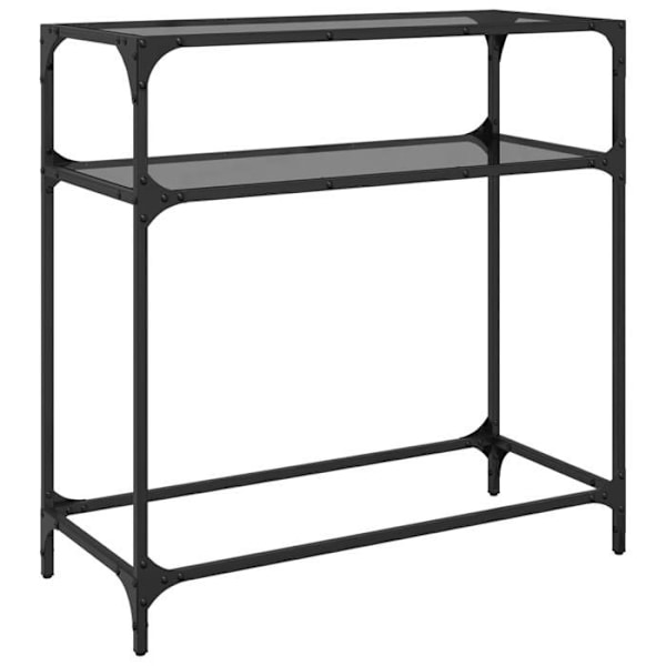Konsolbord til entré, stuebord med hylde 80 x 35 x 81 cm i sort stål og glas DEC031343 Svart