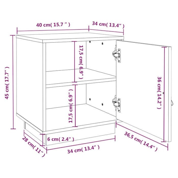 Sæt med 2 natborde med skab med dør 40 x 34 x 45 cm grå fyrretræ DEC035324 kastanj