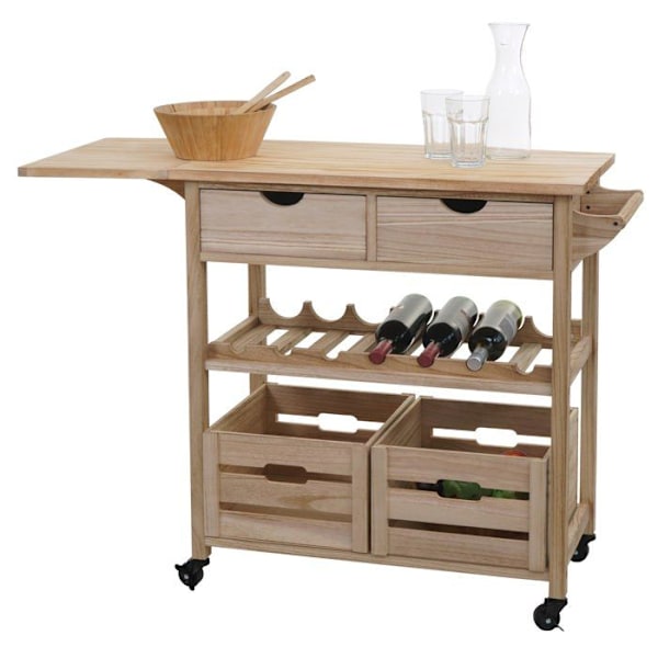 Serviserullvagn med hjul för köksförvaring med lådor och lådor i furu 89x119x41 cm 04_0006403 kastanj