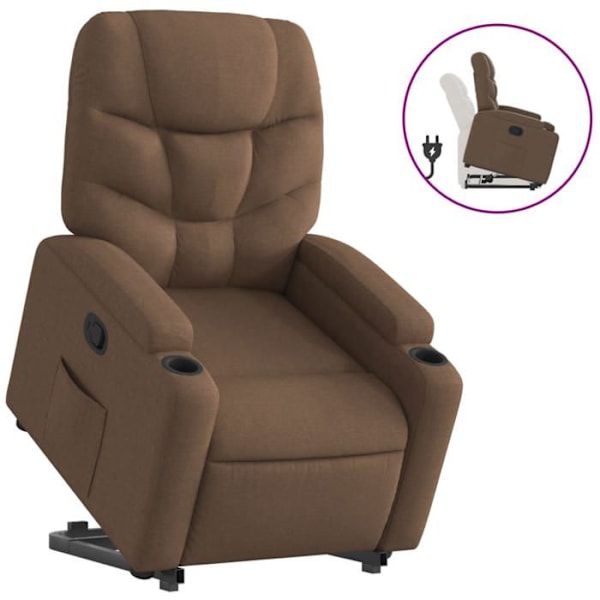 Fauteuil relax TV med komfortabel polstring og elektrisk løftefunktion i brun stoff DEC028057 kastanj