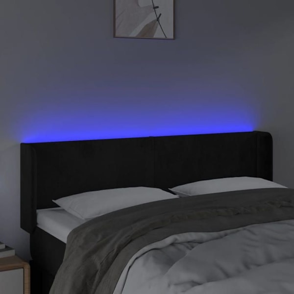 Hovedgærde til soveværelse møbel med LED 147 x 16 x 78/88 sort velvet stof