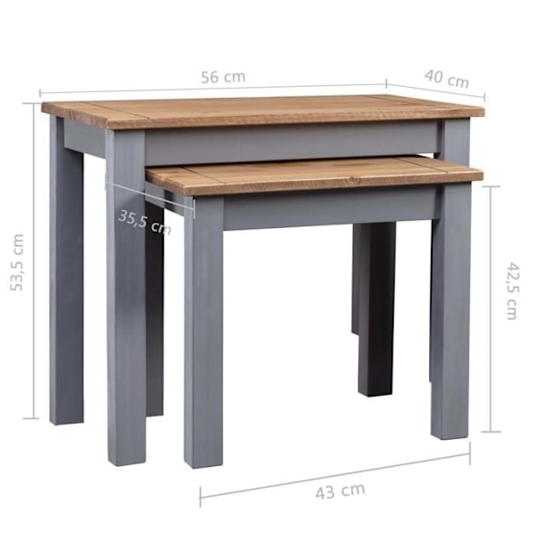 Set med 2 stapelbara sidobord i grå och naturlig furu DEC032690 kastanj