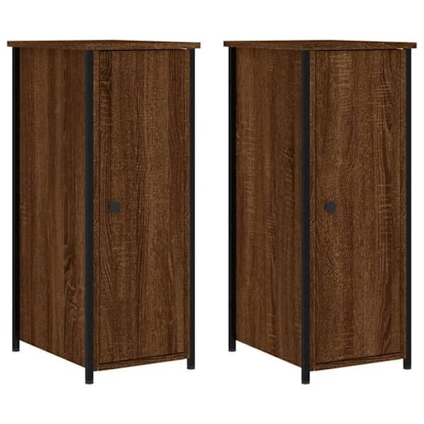 Förpackning med 2 sängbord med förvaringsfack med dörr 32 x 42 x 80cm ingenjörsträ brun och järn DEC035824 kastanj