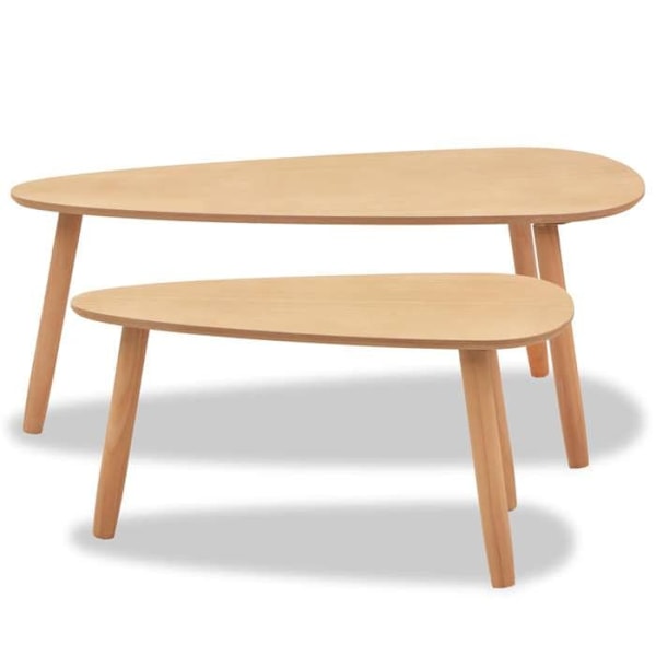 Set med två låga bord i massivt furu och MDF DEC031261 kastanj