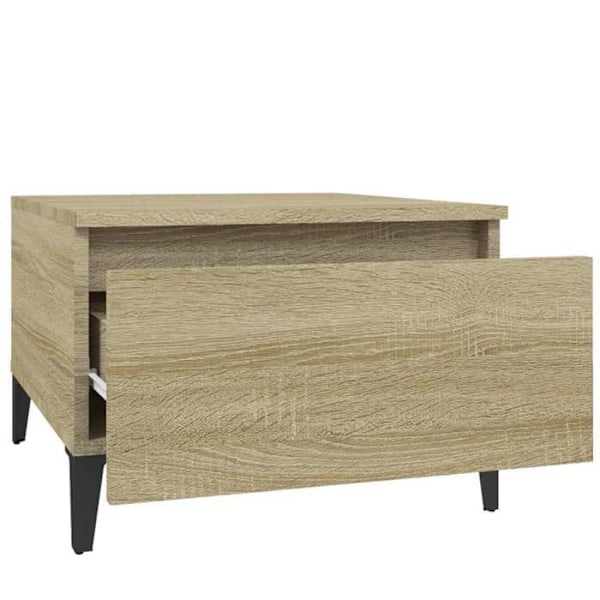 Sæt med 2 sideborde med skuffe 50 x 46 x 35 cm i ingeniørtræ farve eg DEC032631 kastanj