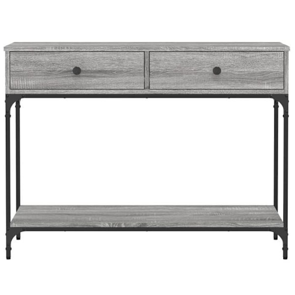Praktisk konsol sidebord med skuffer og opbevaringshylde 100 x 34,5 x 75 cm ingeniørtræ grå DEC032197 kastanj