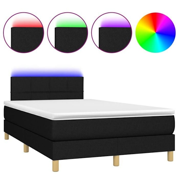 LED-sengramme - TDL - 120x200 cm - Sort stof - 1 plads - Polstret bund Svart