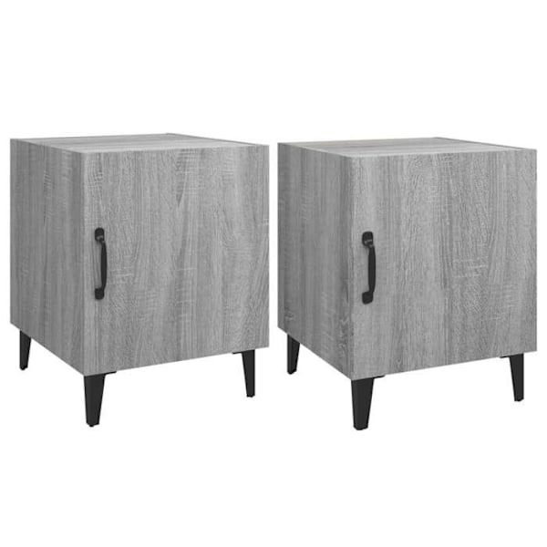 Set med 2 sängbord för förvaring med dörr 40 x 40 x 50 cm i grå ingenjörsträ och metall DEC035751 kastanj