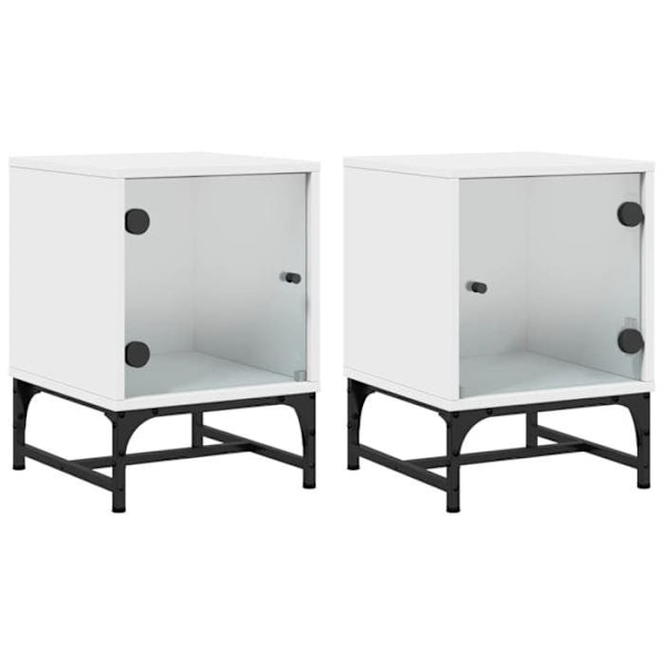 2 kpl yöpöytiä lasiovilla 35 x 37 x 50 cm valkoista engineering-puuta, lasia ja terästä DEC035961 Vit