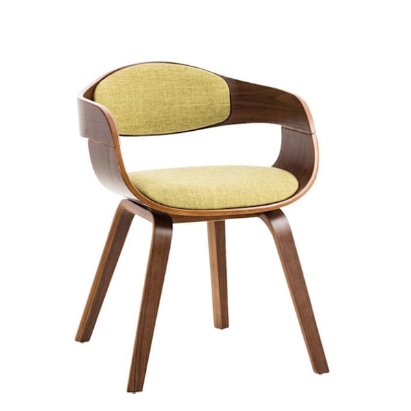 Kontorstol uden hjul, besøgsstol i stof og træ, retro design og maksimal komfort, lys grøn valnød BUR10549 kastanj