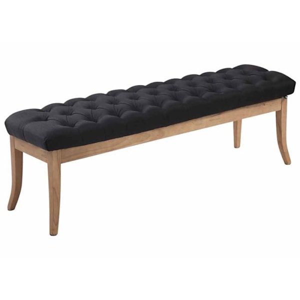 Bancin muotoilu Chesterfield 150 cm koristeompeleilla mustassa kankaassa, vaalealla puujalustalla 10_0003700 kastanj