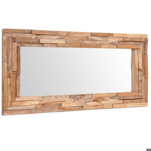 Rektangulært vægspejl i teaktræ brun og glas 120 x 60 cm DEC022673 kastanj
