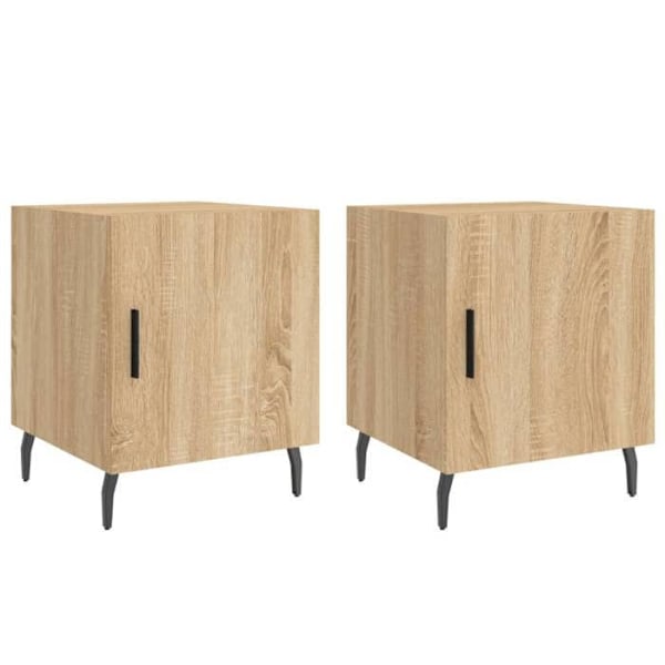 Set med 2 sängbord med fack med dörr 40 x 40 x 50 cm ingenjörsträ i ekfärg och järn DEC035273 kastanj
