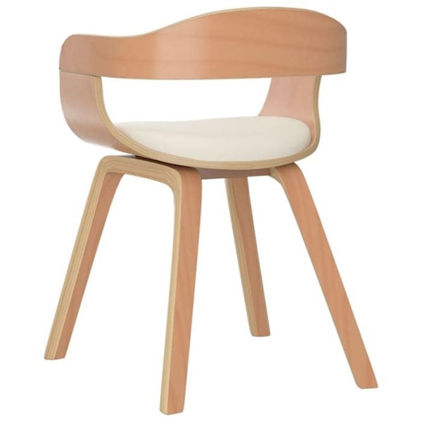 Set med 2 matstolar i krämfärgad PVC och krökt trä krämfärgad DEC025499 kastanj