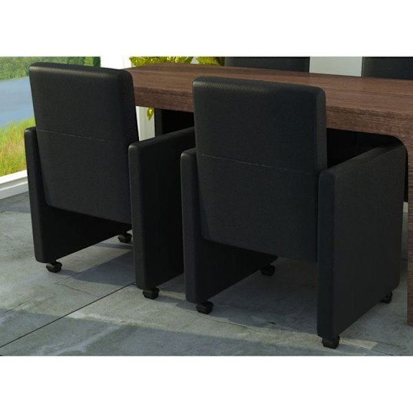 Sæt af 2 spisestuestole til køkken på hjul, moderne og ergonomisk design i sort syntetisk materiale