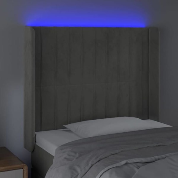 Hovedgærde til seng, soveværelse, møbel med LED 103 x 16 x 118/128 cm, lys grå fløjl TDL0201430