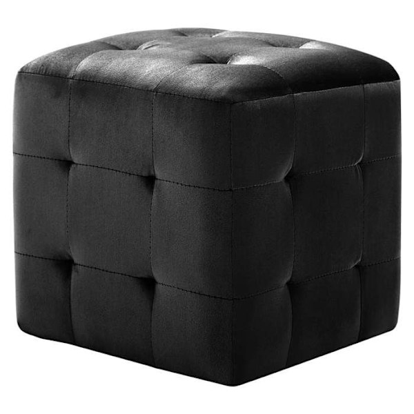 Sæt med 2 taburetter poufs med ben 30 x 30 x 30 cm sort fløjlsstof med knap DEC032759 Svart