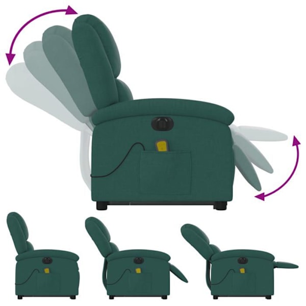 Relaxationsstol med massagefunktion og elektrisk løft, justerbar i mørkegrøn stof DEC027874 Grön
