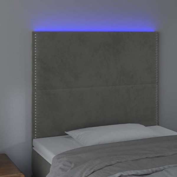 Hovedgærde accessory til seng soveværelse møbel med LED 90 x 5 x 118/128 lysegrå velour