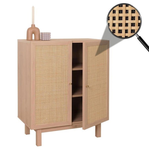 Buffet säilytyskaappi, jossa on 3 osastoa, massiivista mango-puuta, kubu-kuitua, 98 x 79 x 42 cm, luonnollinen 04_000598 kastanj