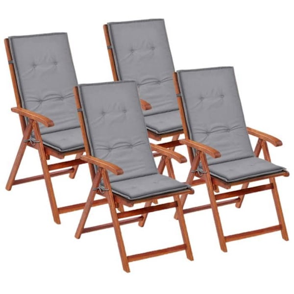 Sæt med 4 grå havestolspuder i stof 120 x 50 x 3