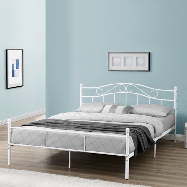 Dobbelt seng - Vintage - Hvid metalramme - 140x200 cm - 2 personer - Nem montering Vit