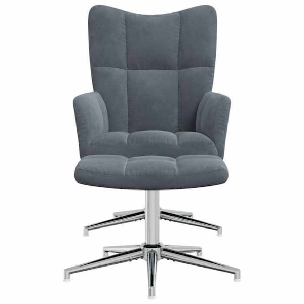 Lounge fåtölj designad soffa med fotpall i mörkgrå sammet DEC026593 Grå