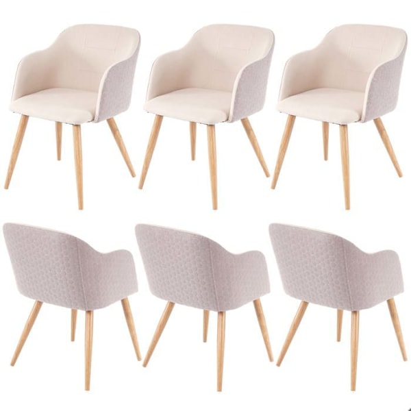 Set om 6 matstolar med baksidan i bikakeformat och armstöd i krämig beige tyg 04_0000805 Beige