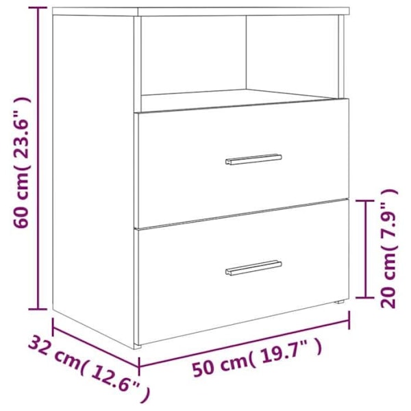 Kaksi yöpöytää, joissa on kaksi lokeroa ja avoin osasto, 50 x 32 x 60 cm, harmaa engineering-puu, DEC035746 kastanj
