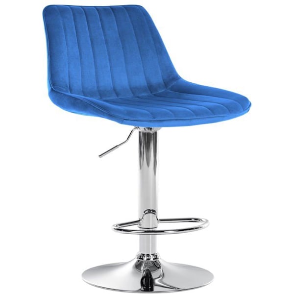 Barstol x1 justerbar i højde, drejelig 360°, sæde i blå velour med lodrette syninger, metalfod med kromlook 10_000542 Blå
