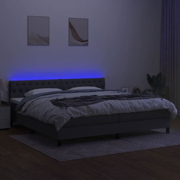 LED-sänkykehys, jossa on sängynpääty, patja 200x200 cm tummanharmaata kangasta TDL0208307