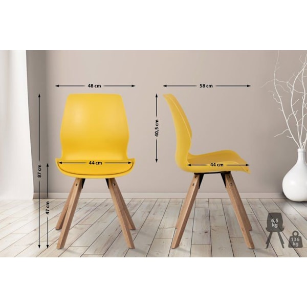Matsalsstolar - Noname - 2-pack - Gul plast - Ben i massivträ - Skandinavisk stil Gul