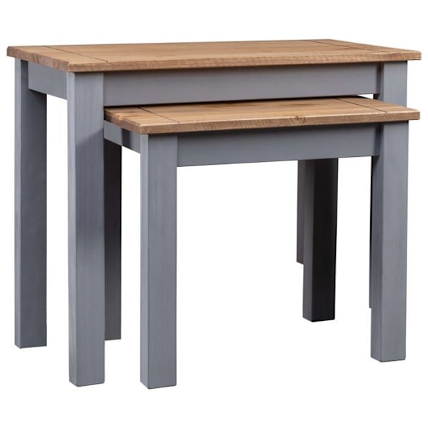 Set med 2 stapelbara sidobord i grå och naturlig furu DEC032690 kastanj