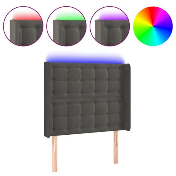 Sengegavl - TDL - 103 x 16 x 118/128 cm - Mørkegrå velourstof - Indbyggede LED - Elegant design