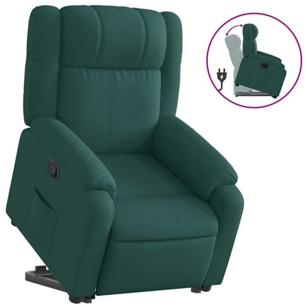 Fauteuil relax TV med komfortabel polstring, elektrisk hævning i mørkegrønt stof DEC028212 Guld