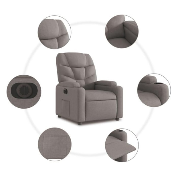 Recliner TV med elektrisk lutningsfunktion mycket bekväm i taupe tyg DEC028570 Guld