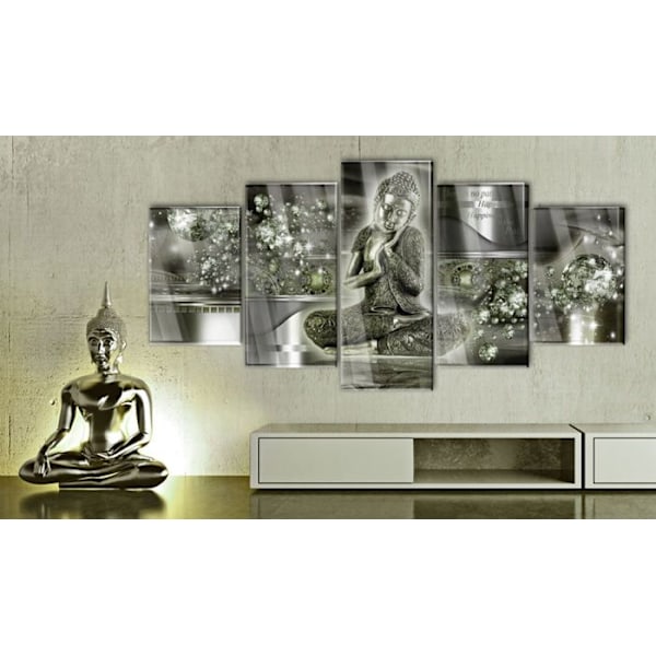 Tavle af akrylglas vægdekoration med Buddha-motiv i smaragd 200 x 100