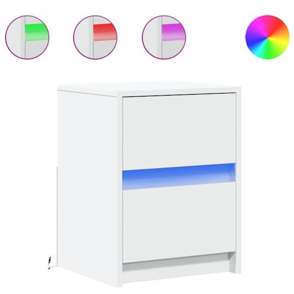 Nattakstol med skuffer og LED 38 x 34 x 50 cm i hvid ingeniørtræ DEC032764 Vit