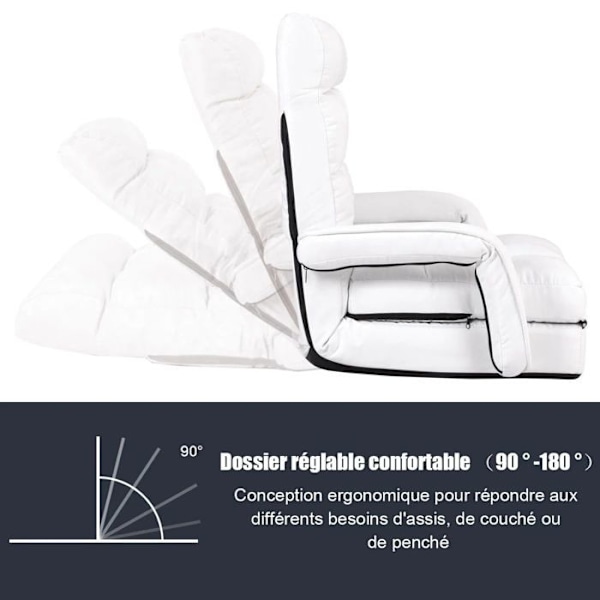 Stolbar sofa, konvertibel enkelt plads i stof med pude, 5 positioner, hvid 20_0000626 Vit