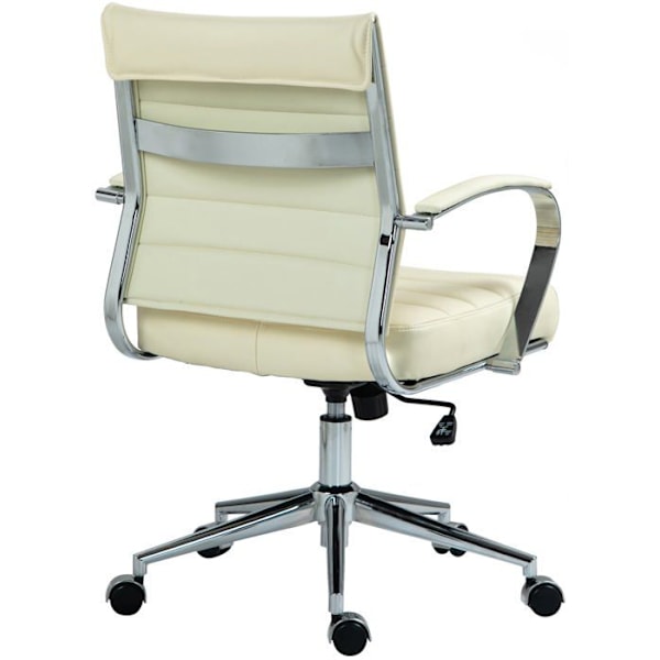 Ergonomisk design kontorstol i ægte læder creme og krom metal 10_0002564 Grädde
