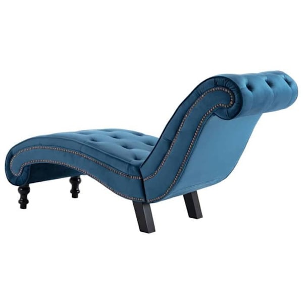 Meridienne chaise longue sofa til indendørs i blå velour med knopninger DEC026118 Blå