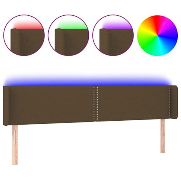Hovedgærde til seng, soveværelse, LED-møbel 203 x 16 x 78/88, mørkebrun stof