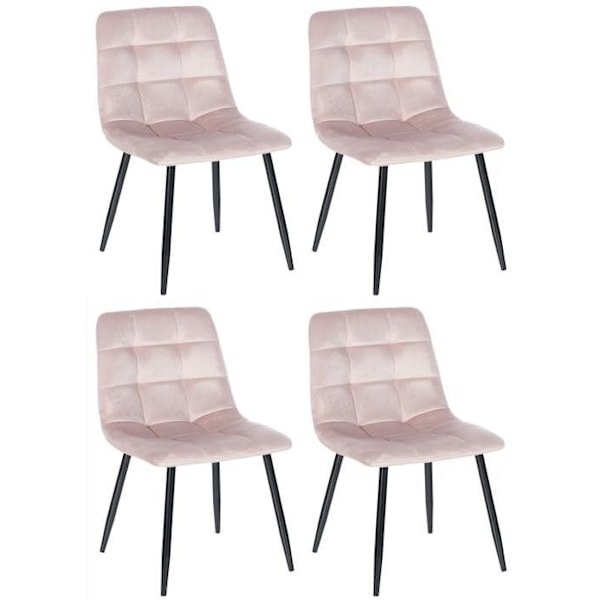 Sæt af 4 moderne og komfortable spisestuestole i rosa velour og sort metal 10_0001792 Metall