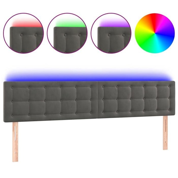 Hovedgærde - Ikke specificeret - 200x78/88 cm - Mørkegrå velour - Indbygget LED - Moderne design Mörkgrå